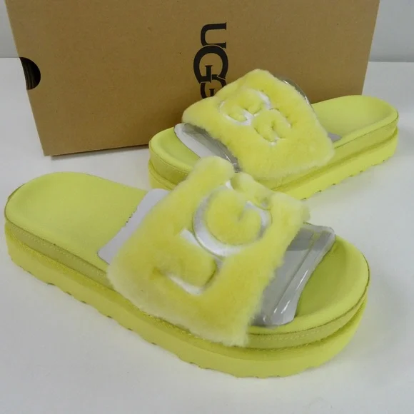 UGG Shoes Ugg Laton Sheepskin Fur Embroidered Logo Slide